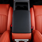 Premium black leather center console armrest cover for BYD, featuring a sleek matte finish.