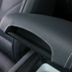 Black leather center console armrest cover with white stitching for BYD vehicle protection