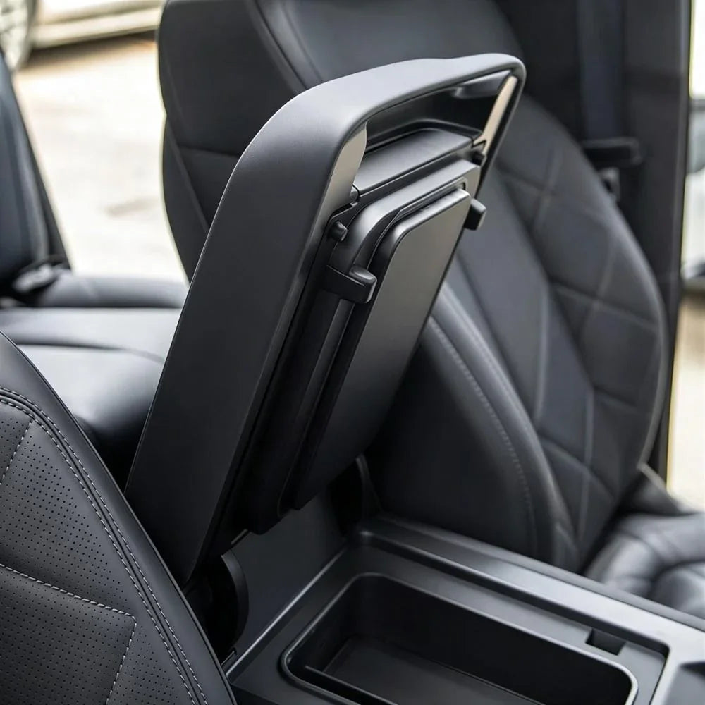 Black premium matte-finish center console armrest organizer for BYD interior protection.