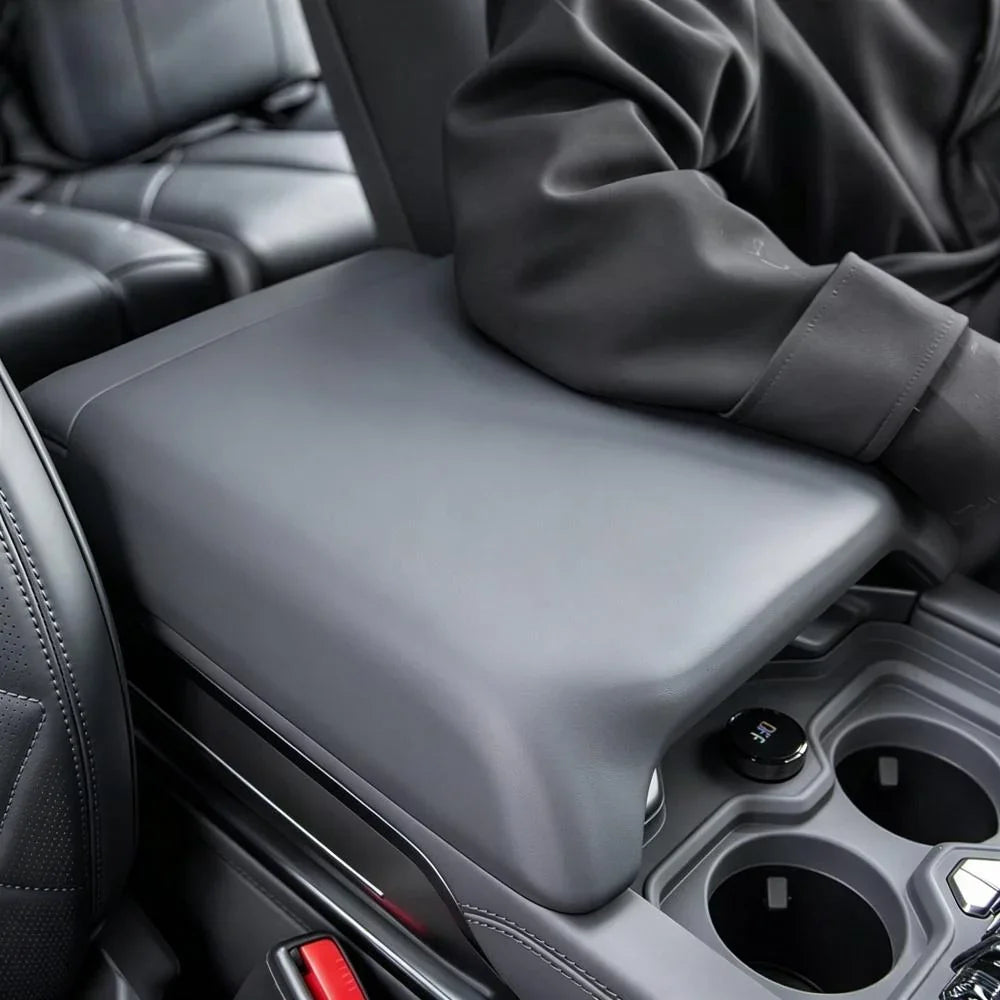 Premium matte black leather armrest cover for BYD interior protection.