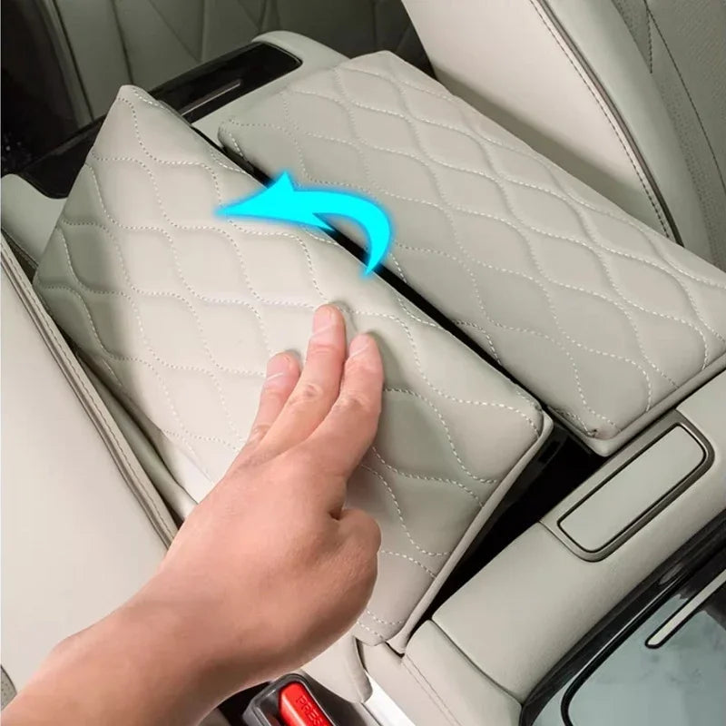 Cream white quilted leather center armrest cover for BYD car interior