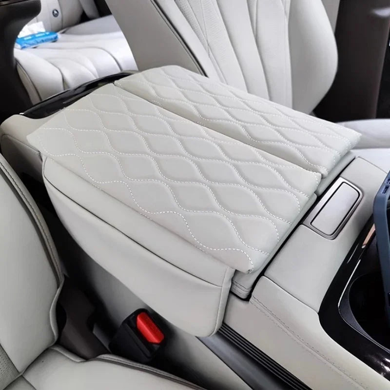 Quilted white leather center console armrest cover for BYD car interior