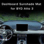 Grey patterned fabric dashboard sunshade mat for BYD Atto 3 interior.