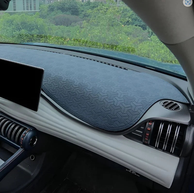 Custom grey quilted fabric dashboard cover for BYD car interior