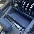 Blue leather center console tray with carbon fiber trim for BYD interior protection.