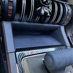 Navy blue non-slip center console tray with integrated wireless charging pad for BYD interior.