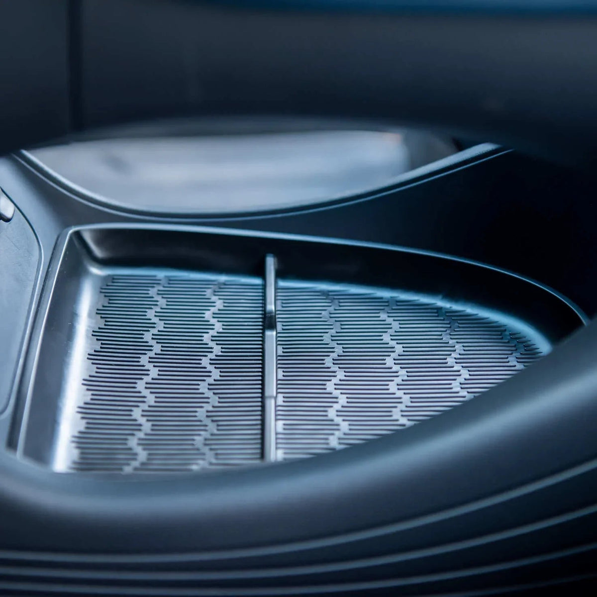 Black textured anti-slip silicone center console tray for BYD car interior protection.