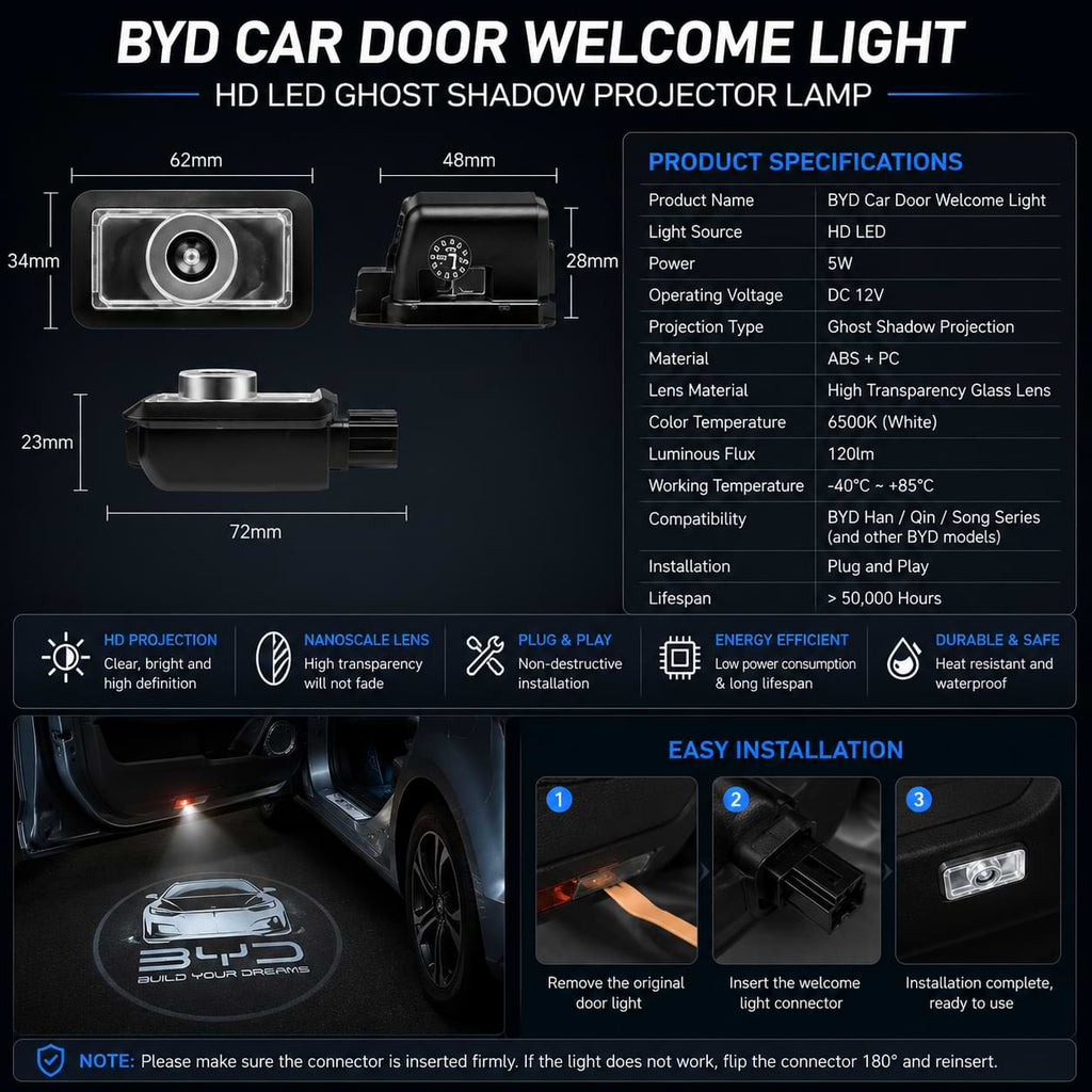 BYD car door welcome light spec sheet