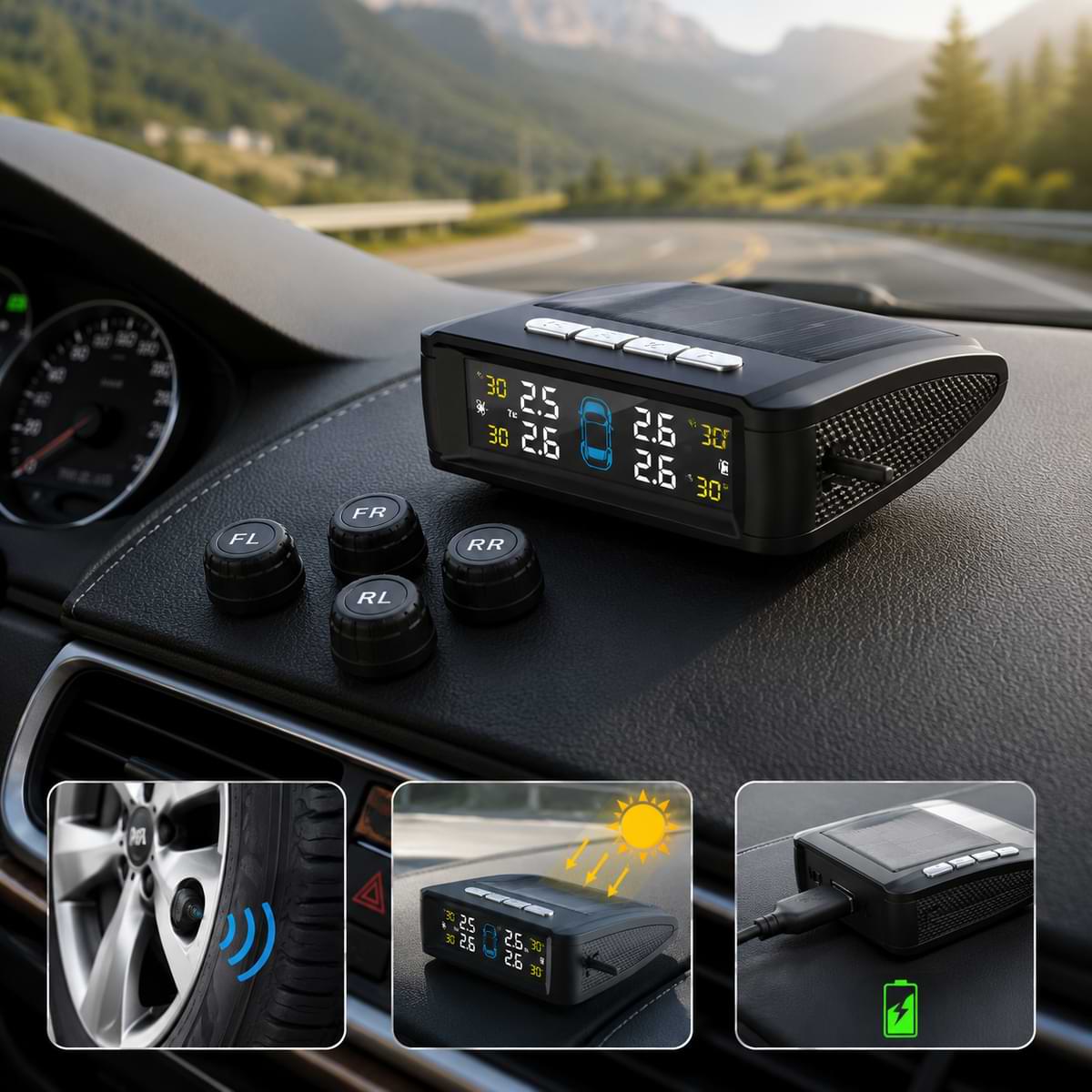 Internal sensor TPMS tire pressure monitoring system with wireless sensors and digital LCD display byd car