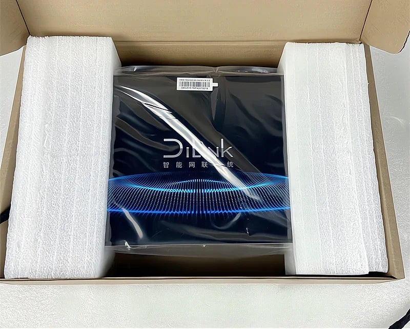 Black DiLink intelligent connectivity system package in protective white foam packaging.