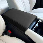 Black PU leather center console armrest cover for premium car interior protection.