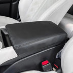 Black premium PU leather center console armrest cover for BYD interior protection.