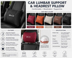 Car lumbar support and headrest pillow with BYD branding, showing available colors and features.