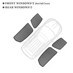 Diagram showing four dark grey window sunshade covers for front and rear car windows.