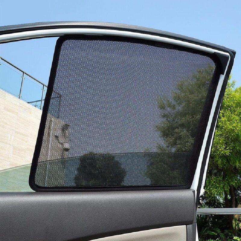 Professional black mesh car window sunshade for UV protection and privacy.