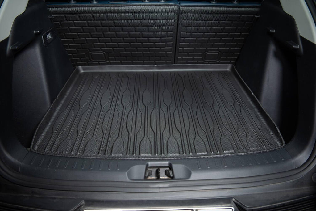 Black heavy-duty TPE rubber trunk mat for BYD, featuring a textured anti-slip design.