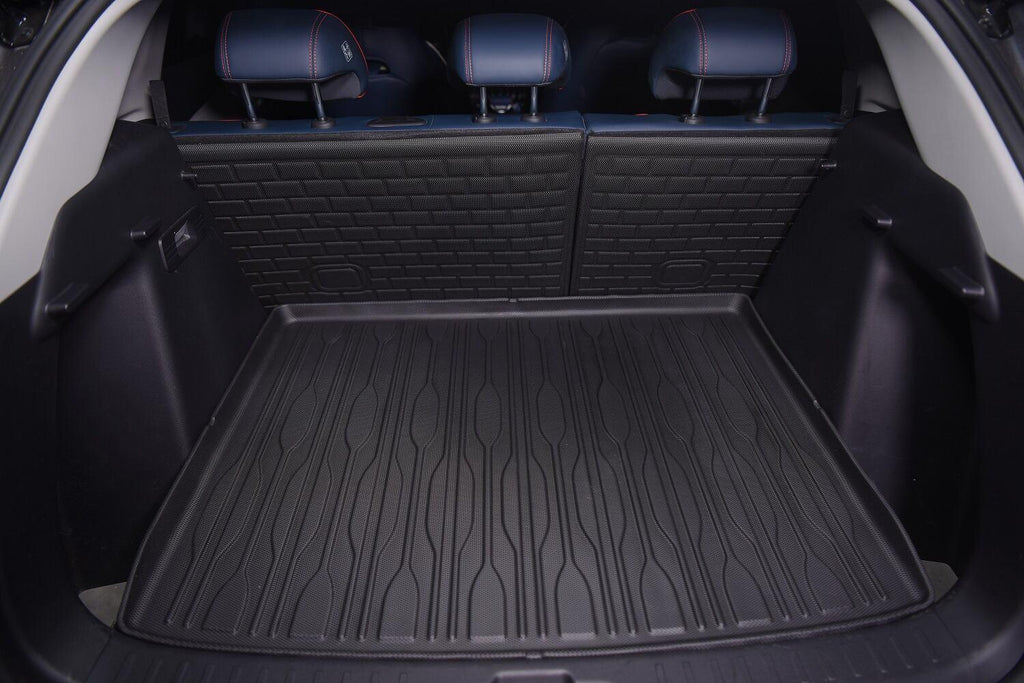 Black heavy-duty TPE waterproof trunk mat for BYD, featuring a durable textured anti-slip design.