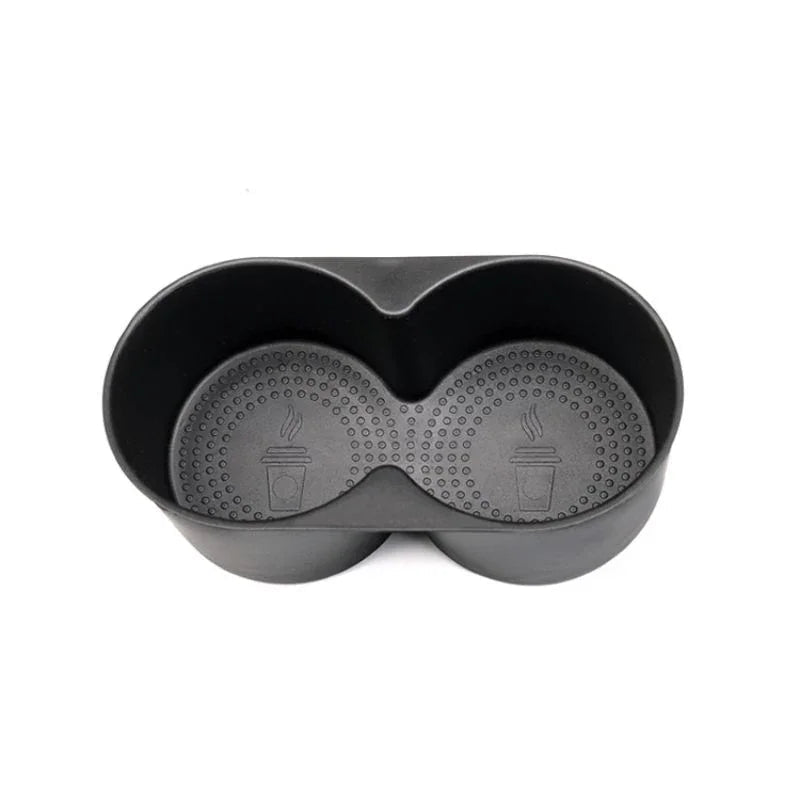 Professional matte black plastic dual car cup holder insert with textured non-slip base