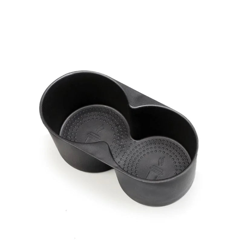 Professional black matte plastic dual-cup holder insert with anti-slip textured base.