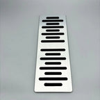Silver brushed aluminum car pedal plate with black horizontal anti-slip grooves