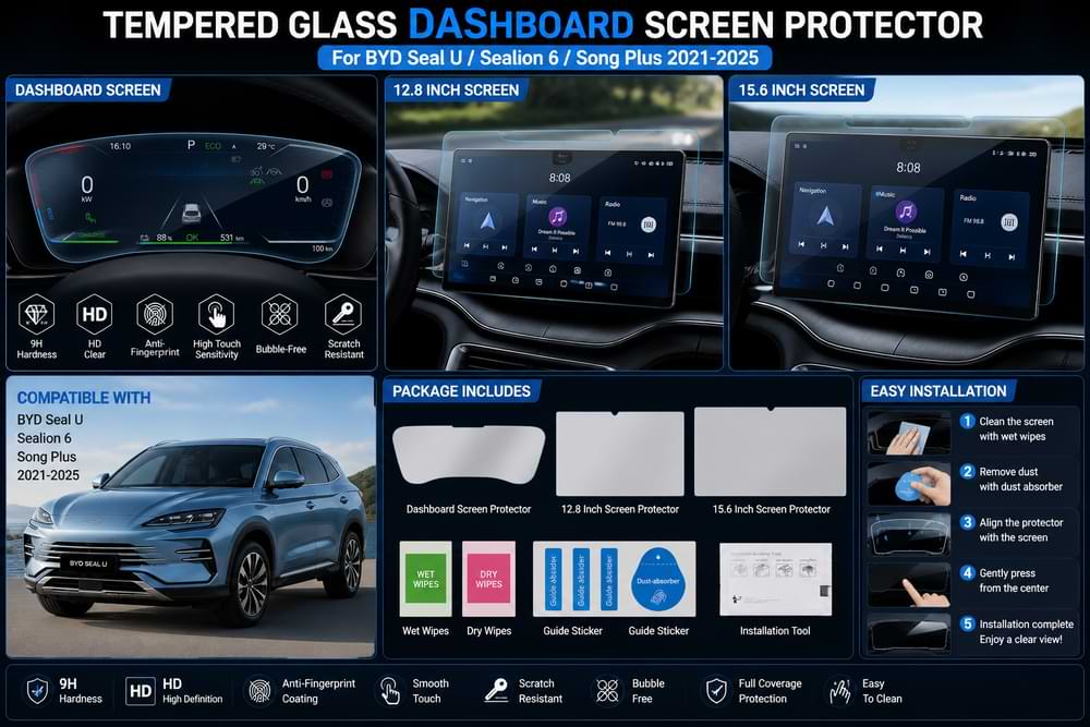 BYD Screen Protector 12.8 & 15.6 Inch Tempered Glass  Seal U  Sealion 6  Song Plus