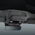 Premium grey fabric car headliner and sun visor with integrated interior lighting.