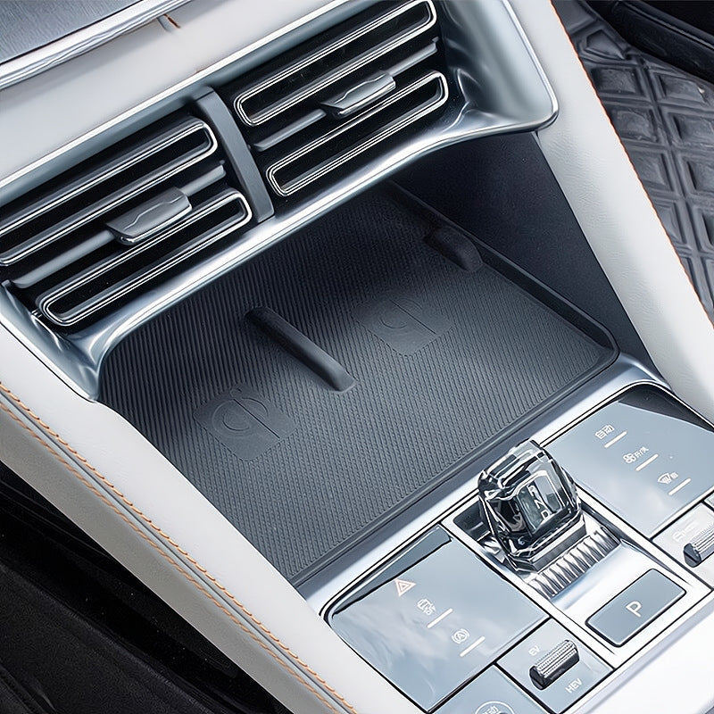 Black textured silicone center console organizer tray for car interior