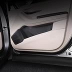 Premium cream-colored leather door panel protector with black textured trim for BYD interior.
