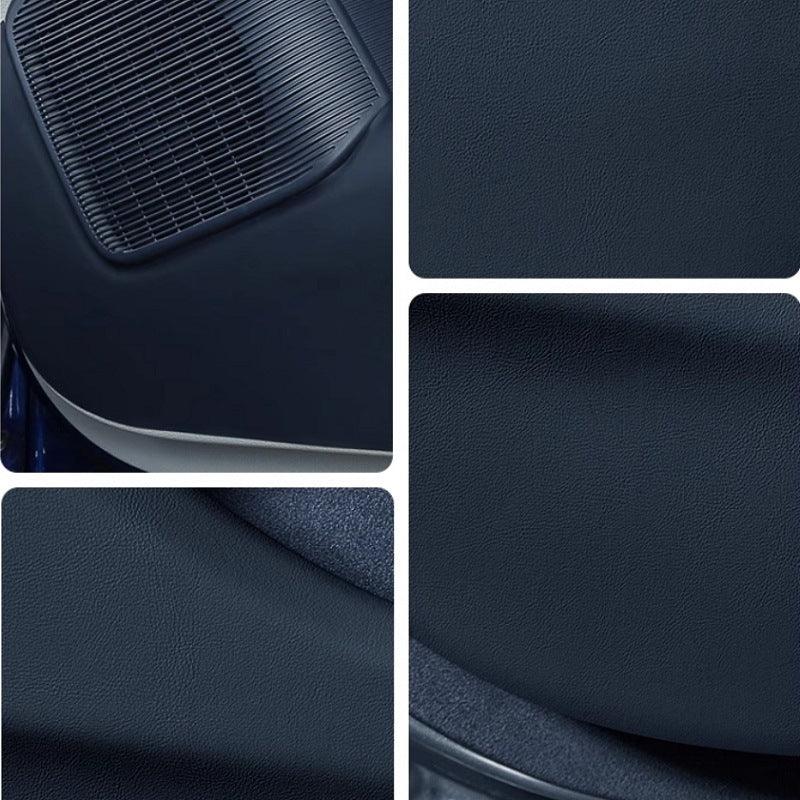 Premium navy blue textured faux leather car interior upholstery material.