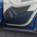 Dark blue textured leather car door trim panel with premium matte finish for BYD interior.