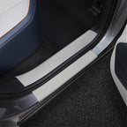 Grey leather door sill protector for BYD car interior, featuring a durable protective design.