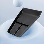 Matte black durable plastic car organizer tray with textured interior and divider
