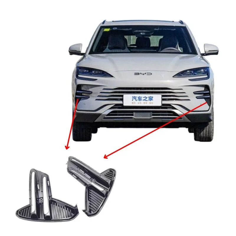 Glossy black ABS plastic front bumper vent trim inserts for BYD vehicle protection.