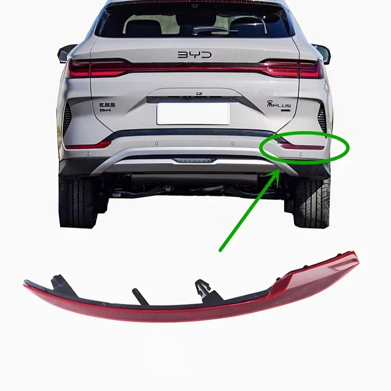 Red rear diffuser trim for BYD car, durable plastic material with sporty design.