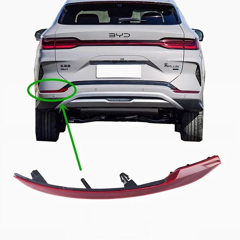 Red rear bumper reflector trim for BYD, made of durable high-gloss plastic.