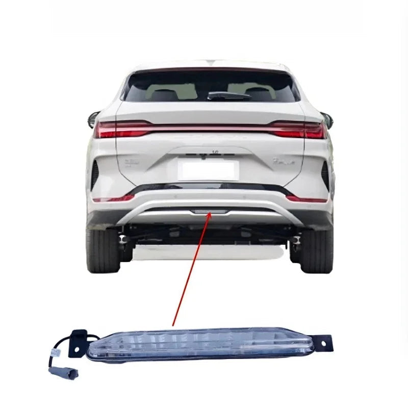 Clear transparent rear bumper LED fog light accessory for BYD vehicles.