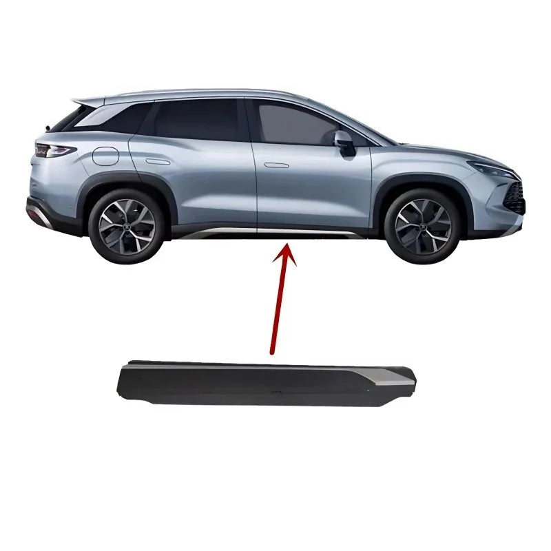 Black matte side skirt protector for BYD SUV, made of durable composite material.
