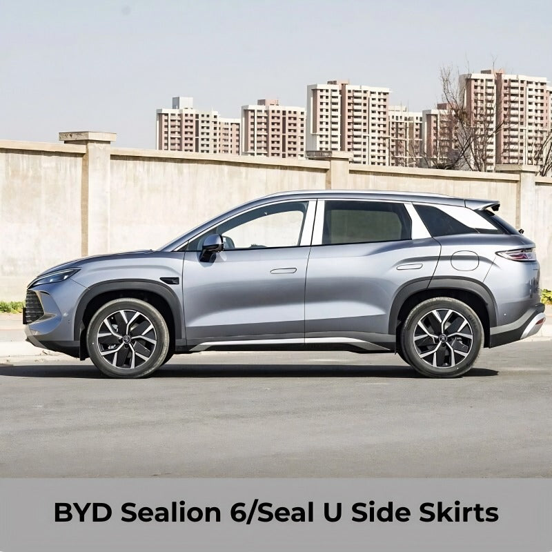 Sleek silver side skirts for BYD Sealion 6/Seal U, enhancing the car's aerodynamic profile.