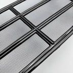 Glossy black metal mesh grille with a sleek, durable multi-grid design.