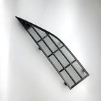 Black matte plastic car window trim grille with a durable grid design.