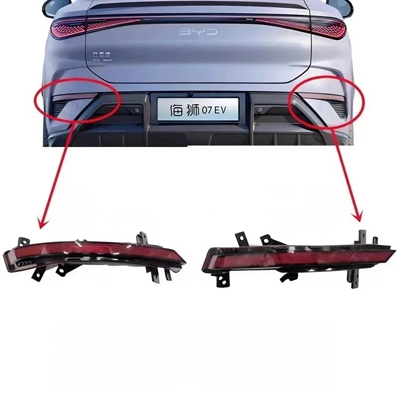 Pair of replacement red and black rear bumper reflector lights for BYD Song 07 EV.