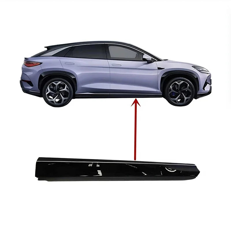 Glossy black side skirt trim for BYD, made of durable high-shine material.
