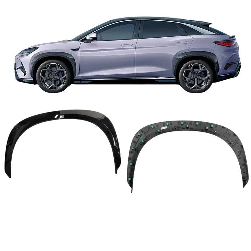 Glossy black ABS plastic wheel arch fender flares for BYD SUV, featuring a sleek curved design.