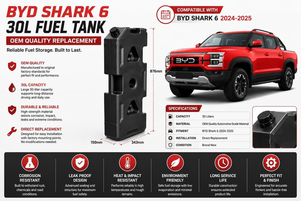BYD Shark 6 fuel tank replacement kit with vehicle image and specifications.