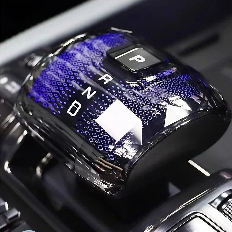 Professional blue carbon fiber pattern gear shift knob cover for BYD vehicle interiors.