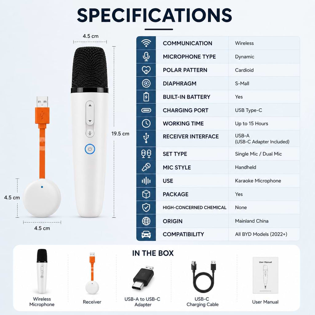 BYD Wireless Karaoke Microphone with Receiver specifications