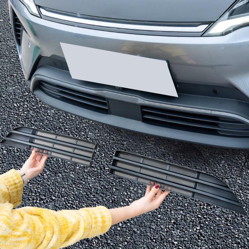 Black matte plastic front bumper grille inserts for BYD vehicle protection.