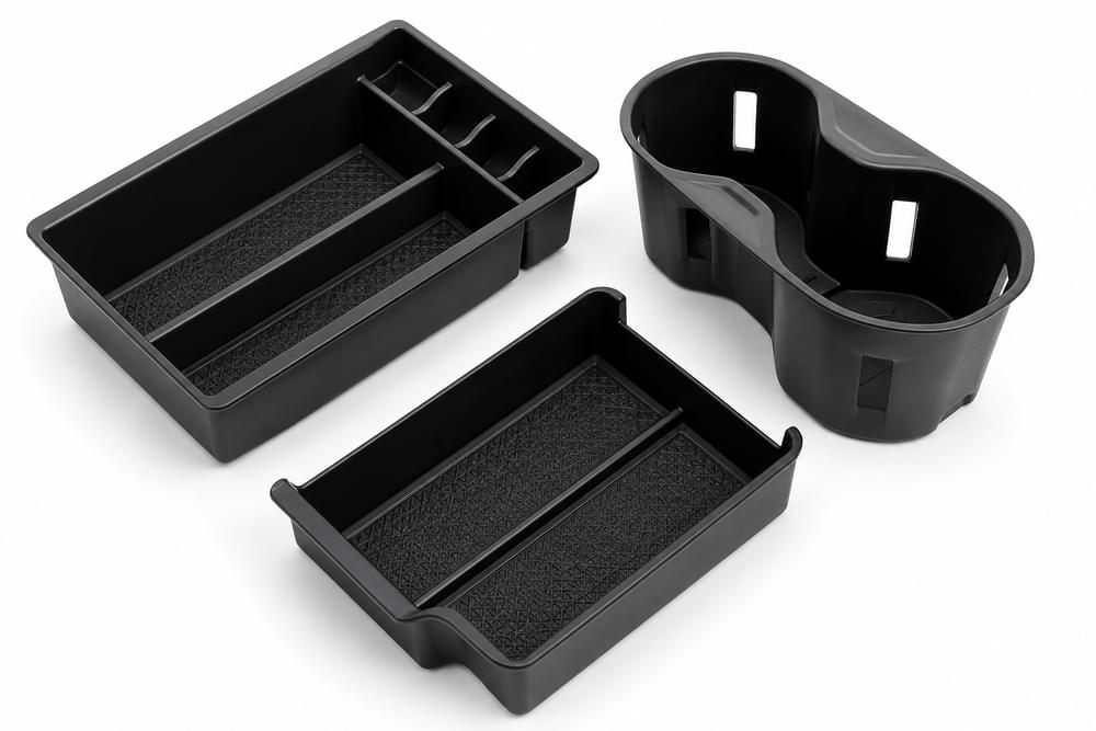 Three black car organizers on a white background