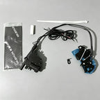 Black electrical wiring harness and control switch assembly for vehicle aftermarket accessories.