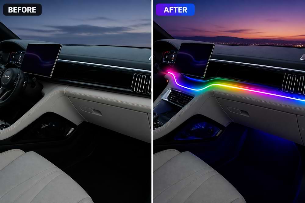 BYD Seal UDM-i Song Plus RGB LED Ambient Light Kit beforeandafter